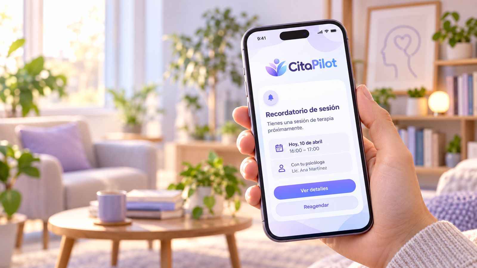 Celular con el recordatorio de una sesión de terapia